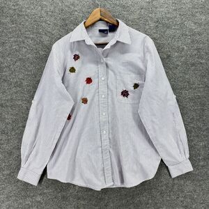 Allison & Co Shirt Women M Medium White Striped Collared Button Up Embroidered
